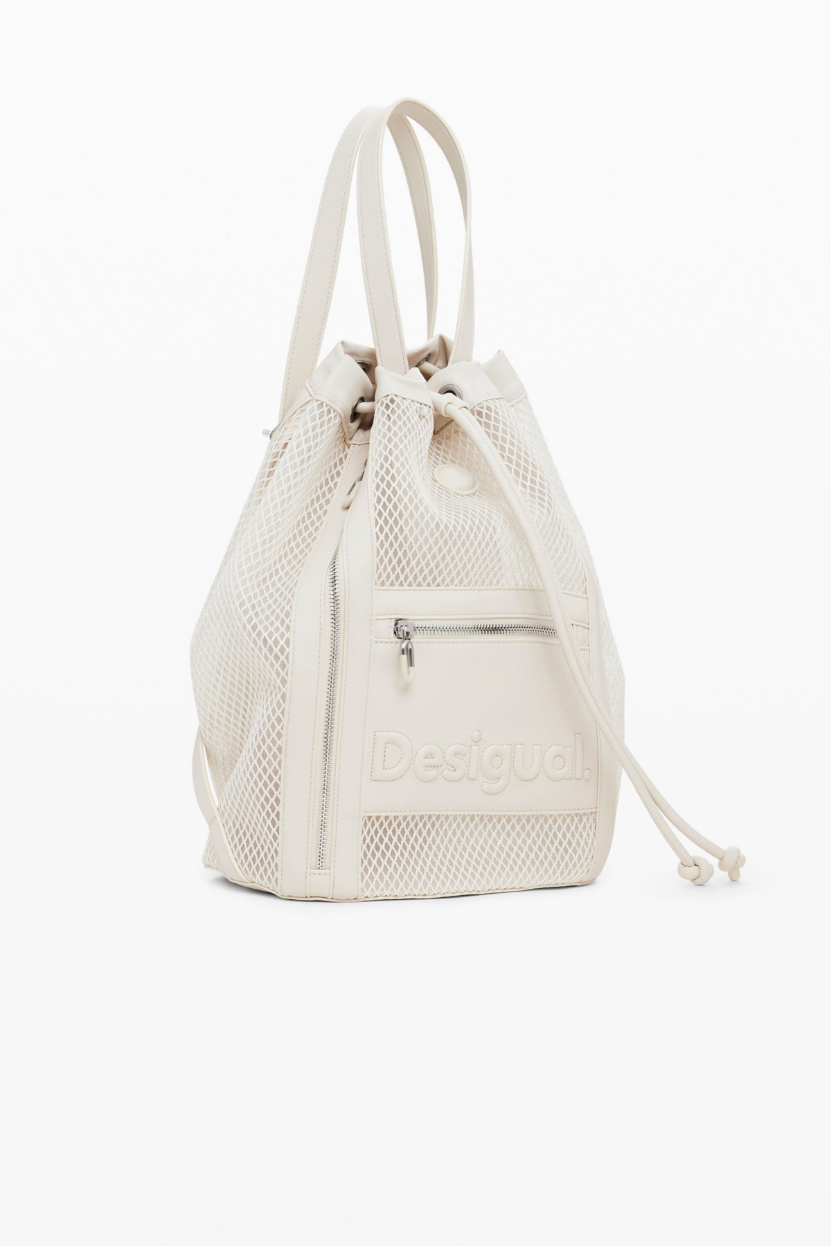 Desigual Medium Fishnet Mesh Backpack In Light Beige