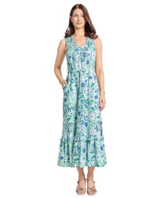 Jones New York - Petite Side-Slit Printed Ruffle Dress