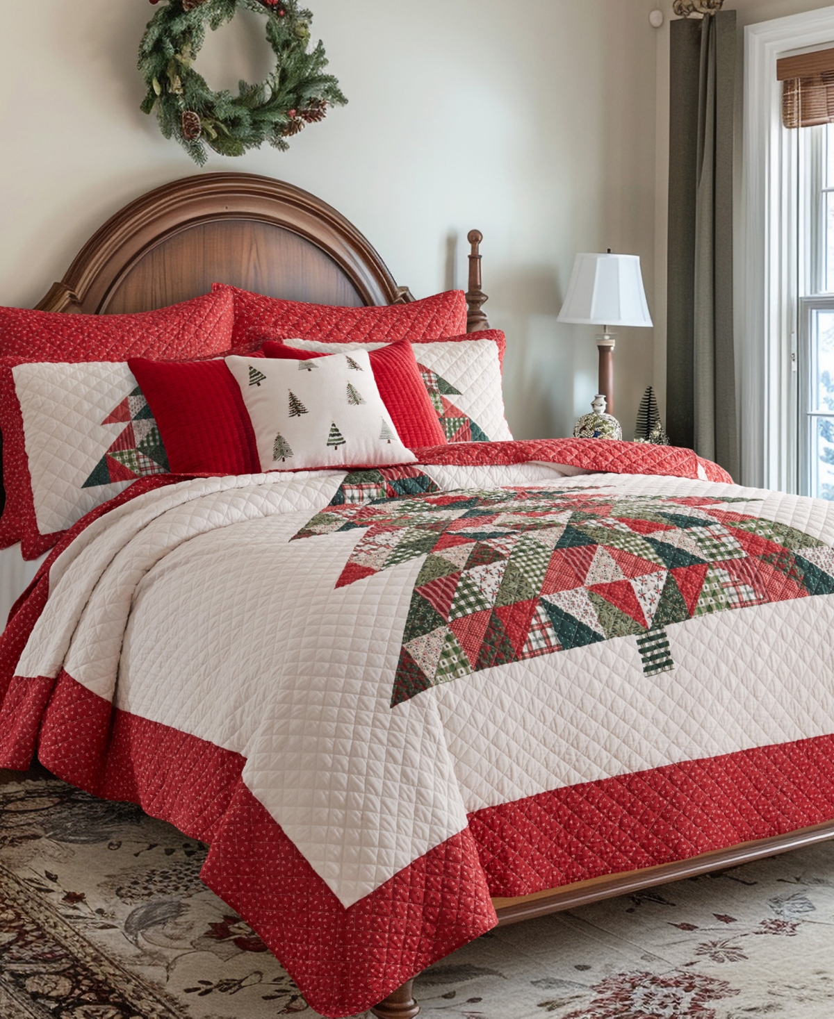 Levtex Cross Stitch Quilted Decorative Pillow, 18" X 18" In Red