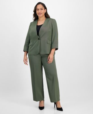 Le Suit - Plus Size Collarless Wide-Leg Pantsuit