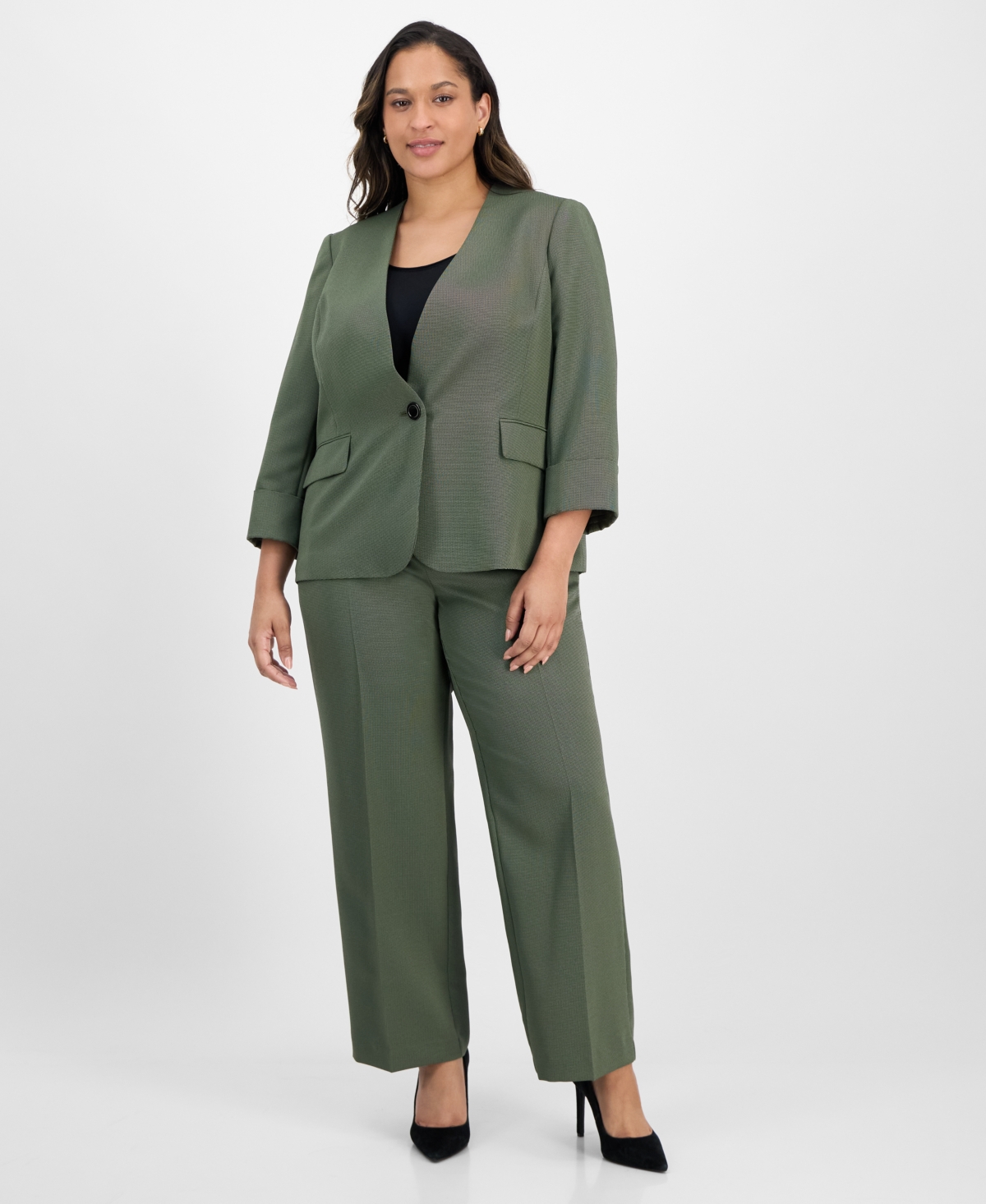 Plus Size Collarless Wide-Leg Pantsuit - Hunter Multi