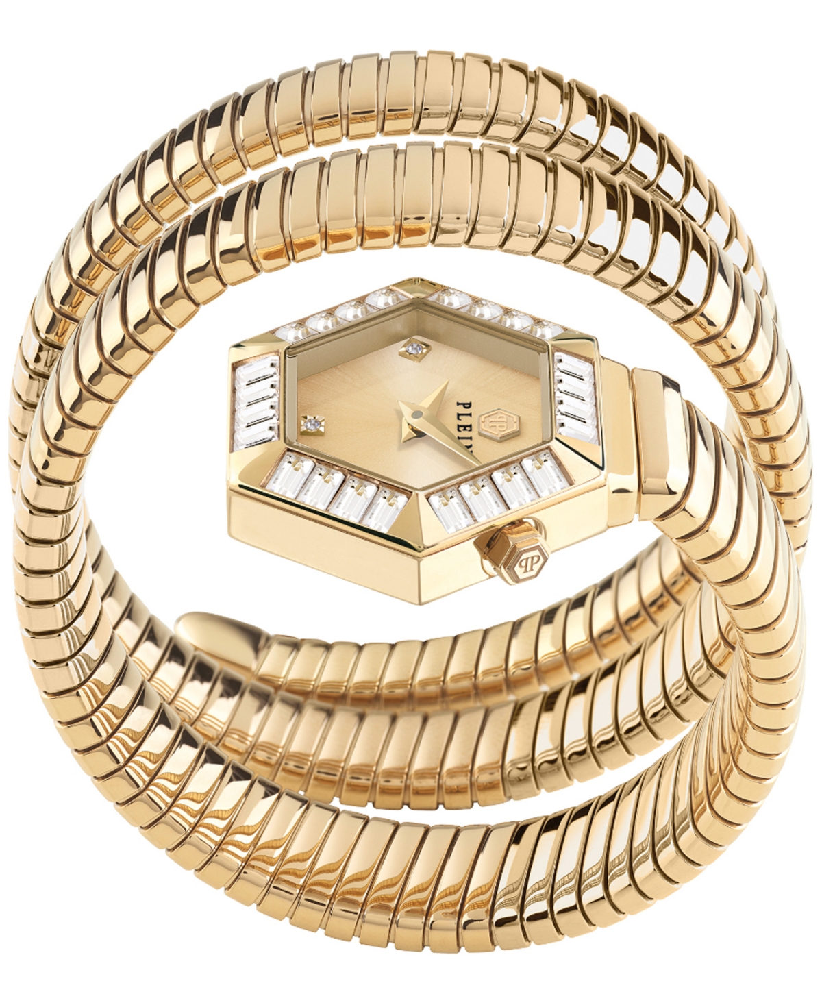 Philipp Plein Women's Snake Hexagon Gold Ion Plated Wrap Bracelet Watch 28mm In Ip Yellow Gold