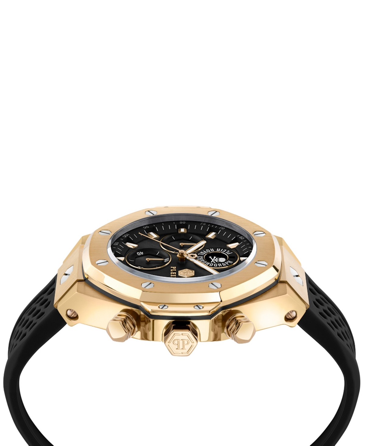 Philipp Plein Men's Chronograph Royal Black Silicone Strap Watch 46mm In Ip Yellow Gold