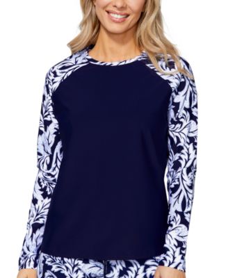 Women's Printed-Sleeve Rash Guard, Exclusively at Macy's