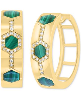 EFFY Collection - Malachite & Diamond (1/6 ct. t.w.) Small Hoop Earrings in 14k Gold, 0.86"