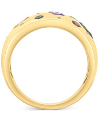 EFFY&reg; Multi-Gemstone (1-1/2 ct. t.w.) & Diamond (1/20 ct. t.w.) Mixed-Cut Scatter Ring in 14k Gold-Plated Sterling Silver