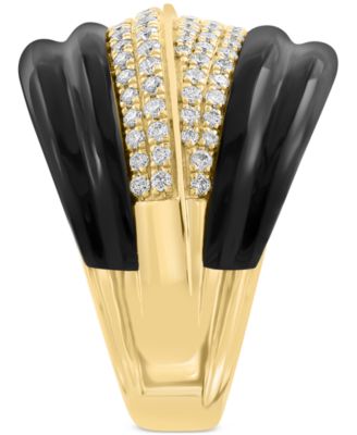 EFFY&reg; Onyx & Diamond (5/8 ct. t.w.) Statement Ring in 14k Gold-Plated Silver