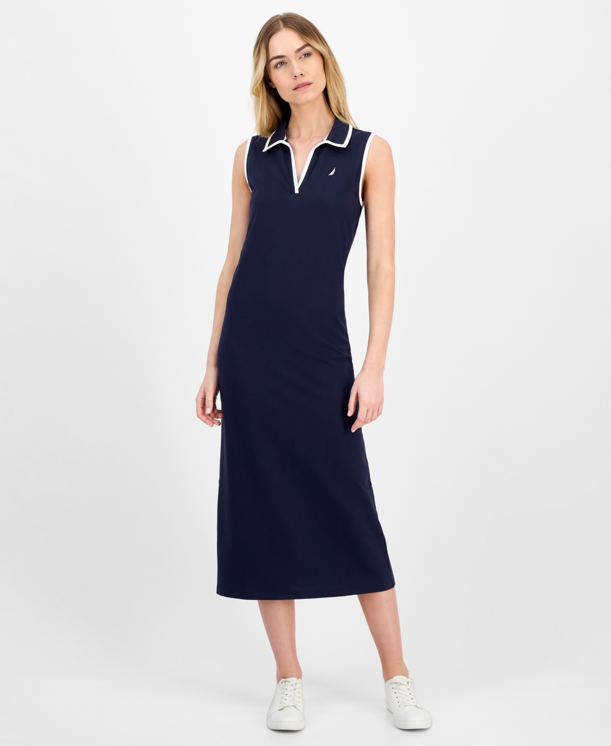 Women's Johnny-Collar Sleeveless Midi Dress - Hot Pink