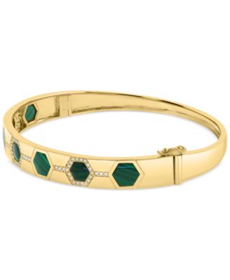 EFFY&reg; Malachite & Diamond (1/5 ct. t.w.) Bangle Bracelet in 14k Gold-Plated Sterling Silver
