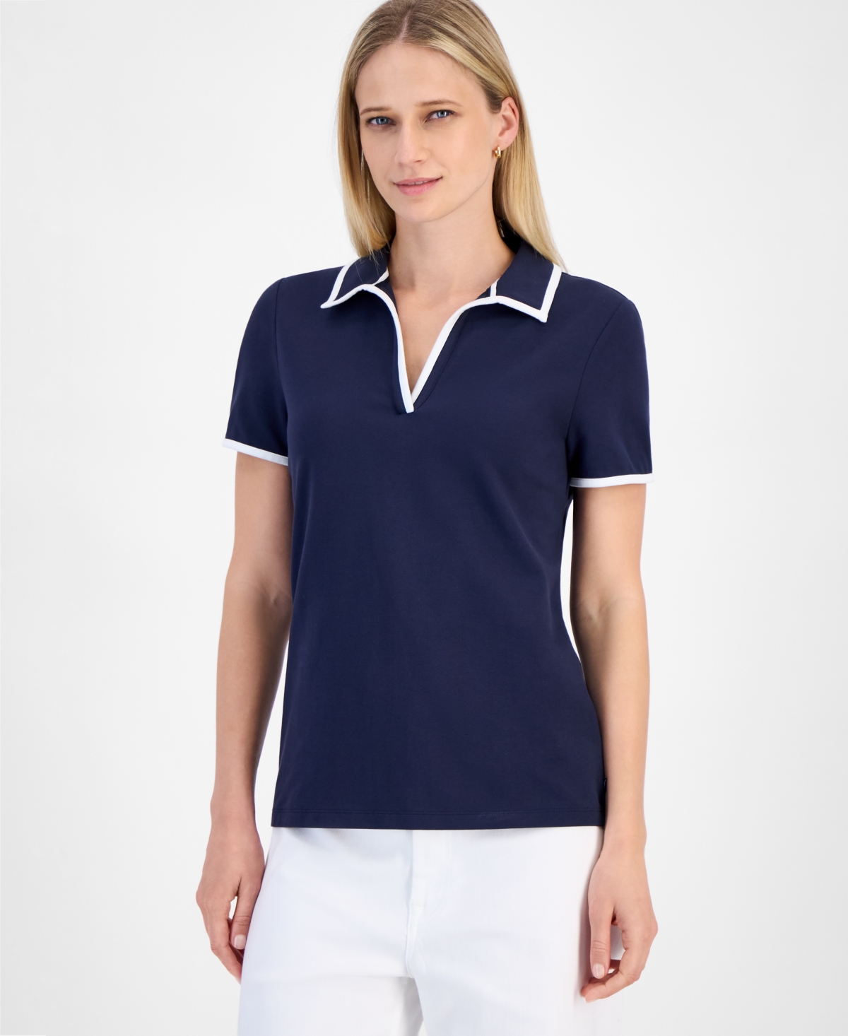 Women's Pique-Knit Johnny Collar Shirt - Hot Pink