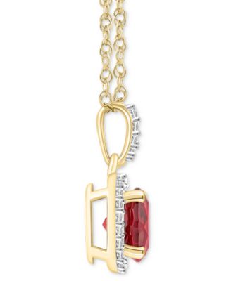 Lab-Created Ruby (1-1/2 ct. t.w.) & Lab-Created White Sapphire (1/6 ct. t.w.) Halo 18" Pendant Necklace in 10k Yellow Gold (Also in Lab-Created Sapphire)
