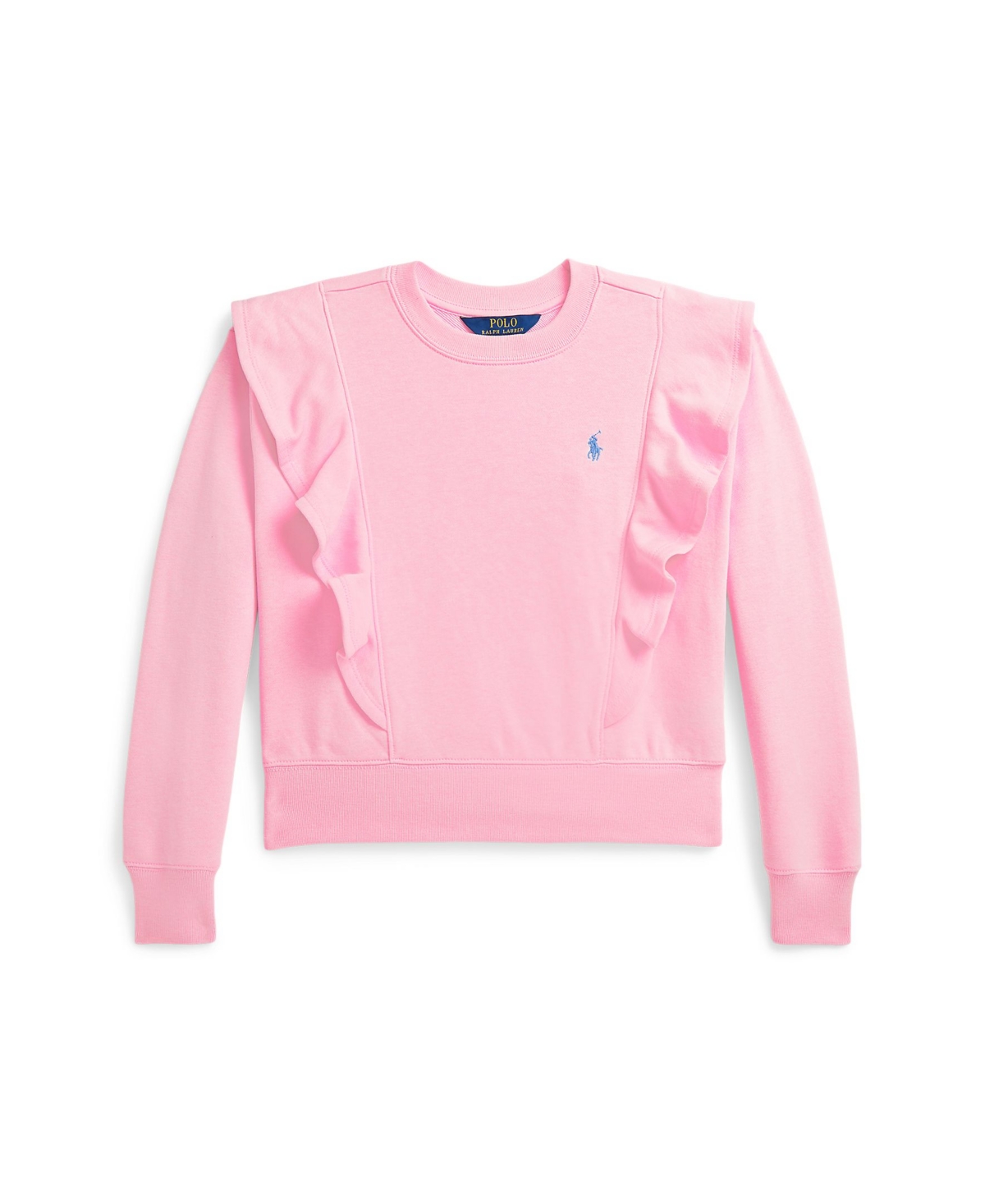 Polo Ralph Lauren Big Girls Ruffled French Terry Sweatshirt In Caramel Pink,harbor Island Blue