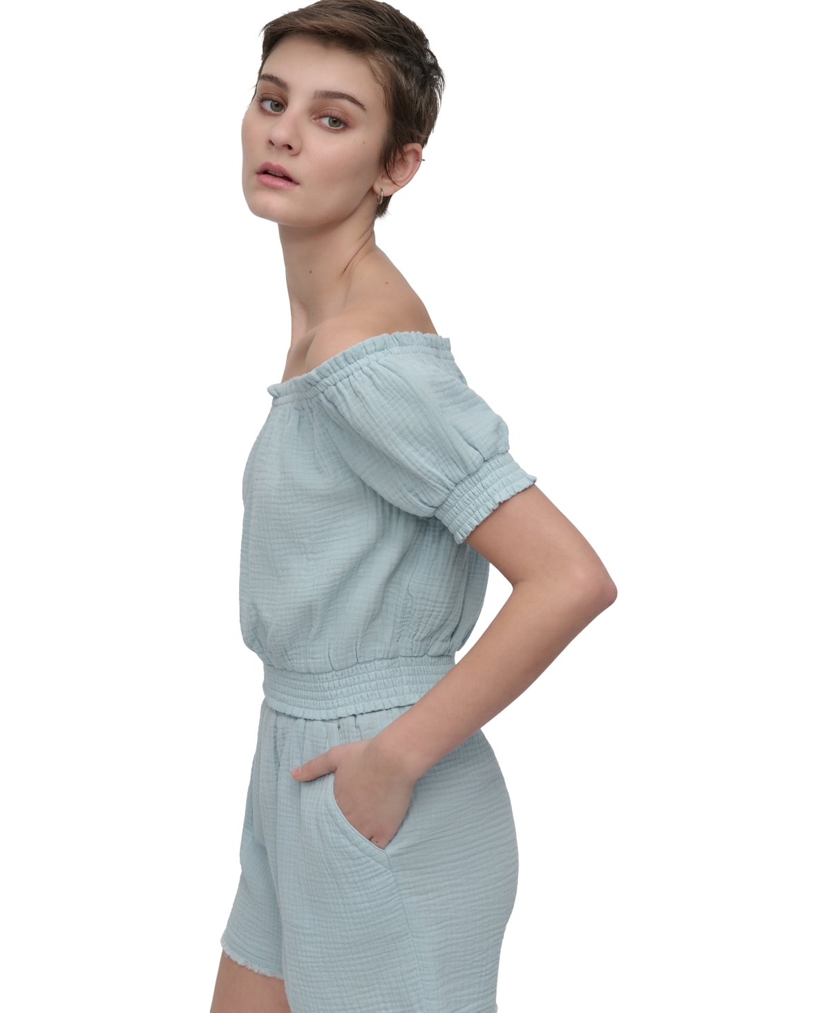 DKNY JEANS WOMEN'S COTTON GAUZE OFF-THE-SHOULDER TOP 