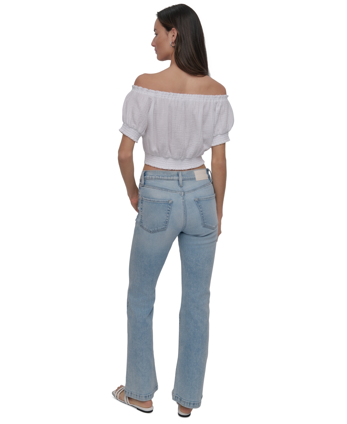 DKNY JEANS WOMEN'S COTTON GAUZE OFF-THE-SHOULDER TOP 