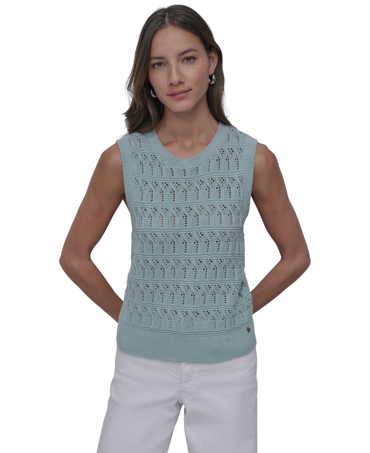 Women's Cotton Pointelle-Knit Sleeveless Sweater - Ivy - Ivory