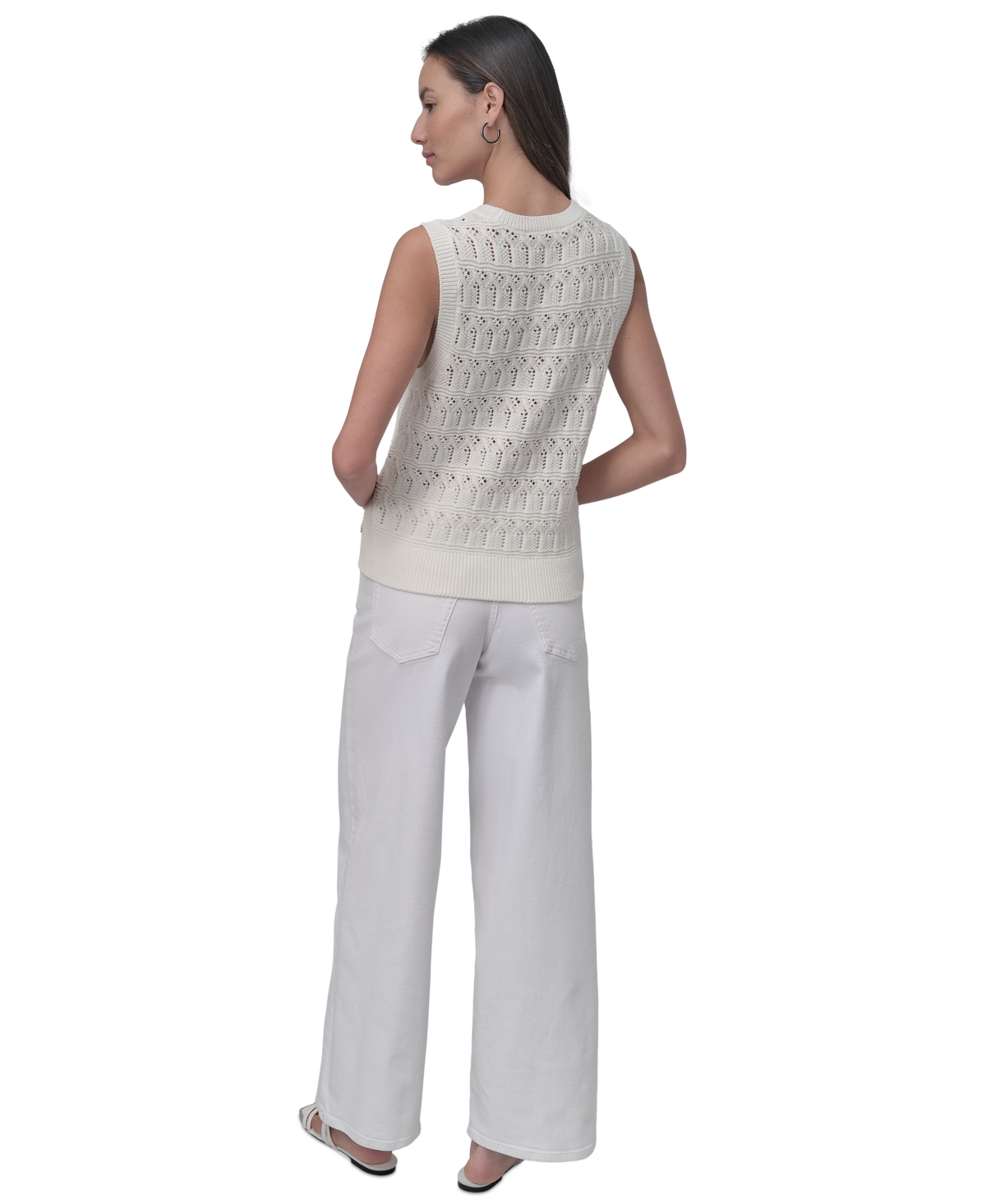 DKNY JEANS WOMEN'S COTTON POINTELLE-KNIT SLEEVELESS SWEATER 