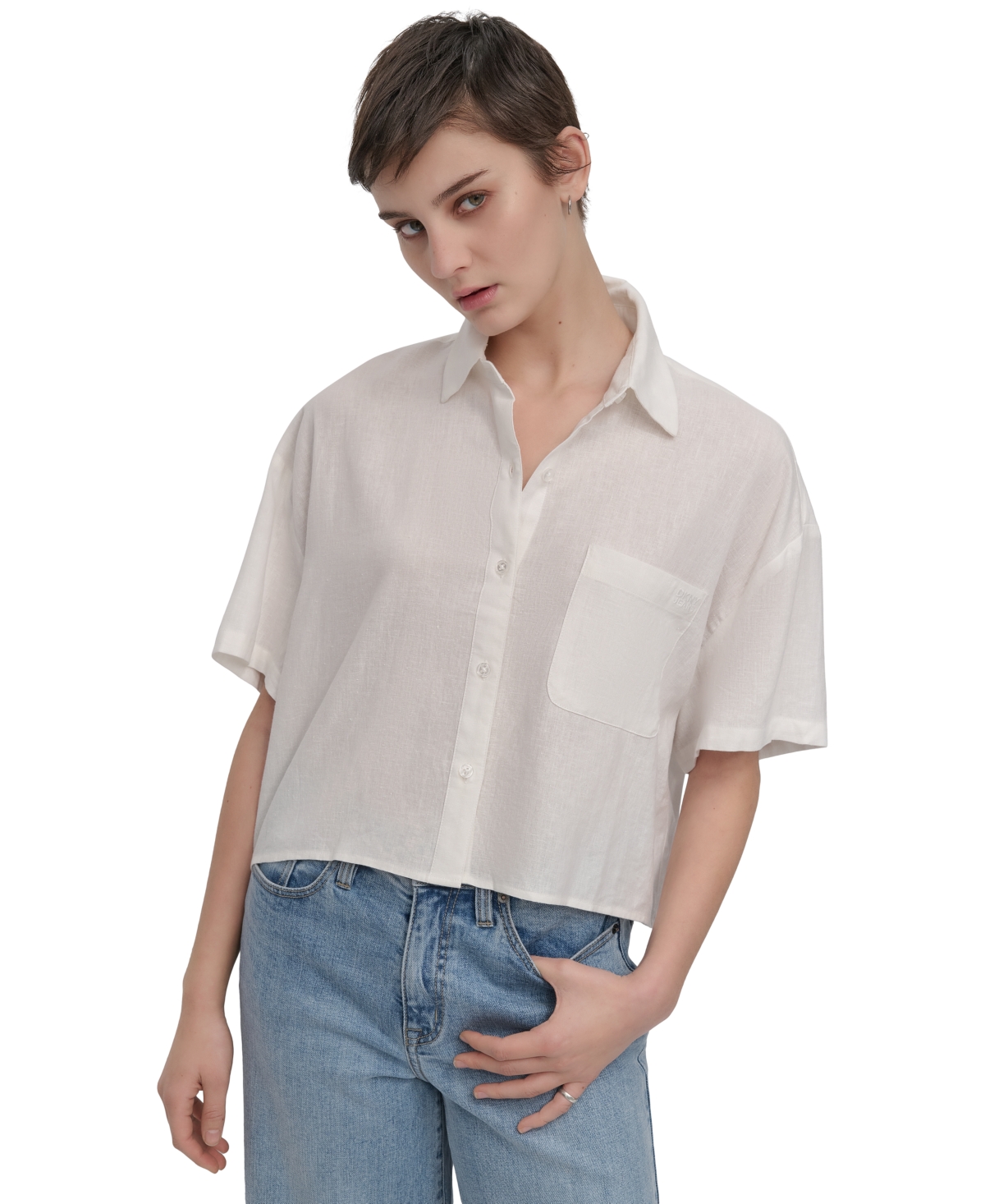 DKNY JEANS WOMEN'S OVERSIZED CROPPED SHIRT 