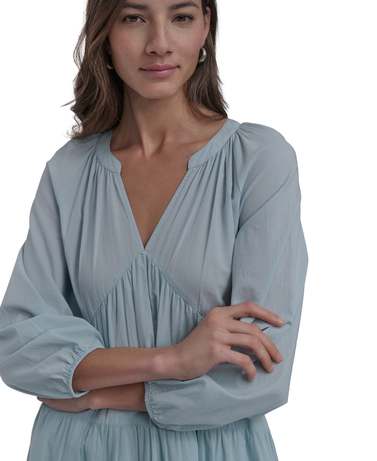Shop Dkny Jeans Women's Cotton Split-neck Tiered Dress In Mn1 - Mineral