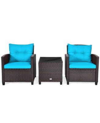 3PCS Outdoor Patio Rattan Conversation Set w/ Cushion Coffee Table