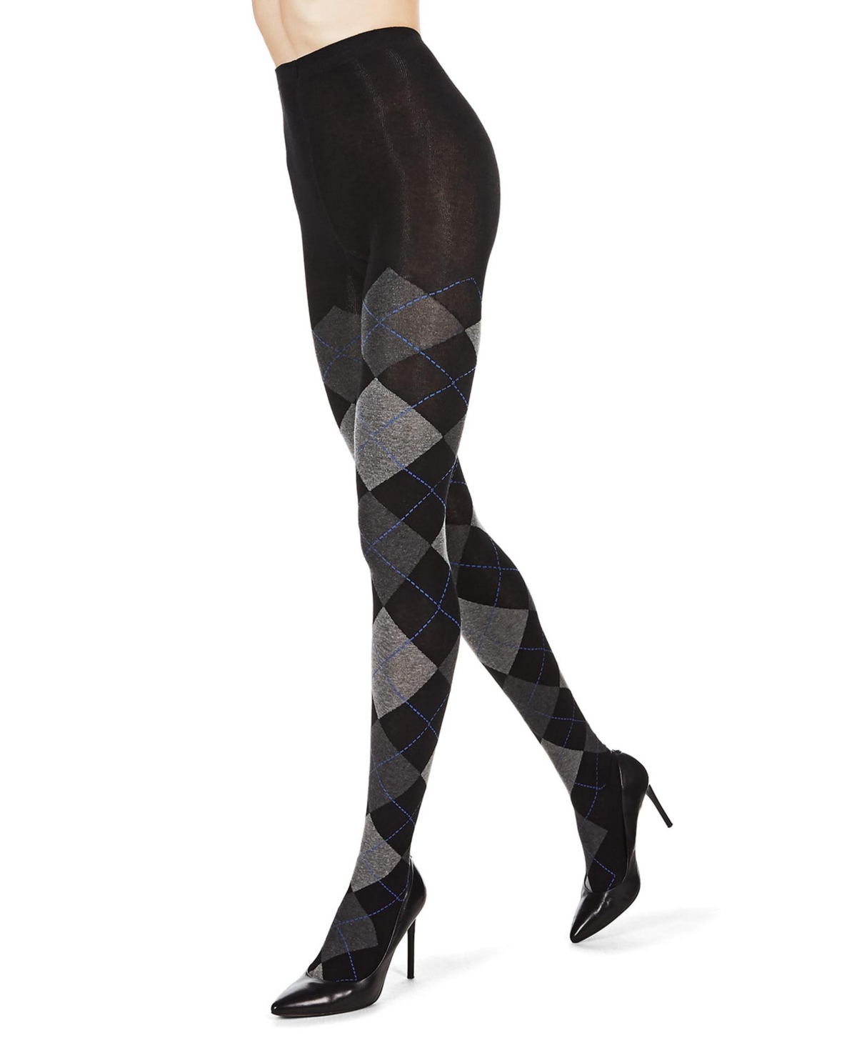 Memoi Women's Textured Argyle Patterned Sweater Tights In Dark Gray