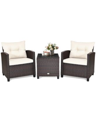 3PCS Patio Outdoor Rattan Conversation Set Garden Yard w/ Cushions Coffee Table