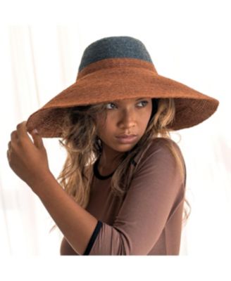 Riri Duo Jute Handwoven Straw Hat In Burnt Sienna & Black