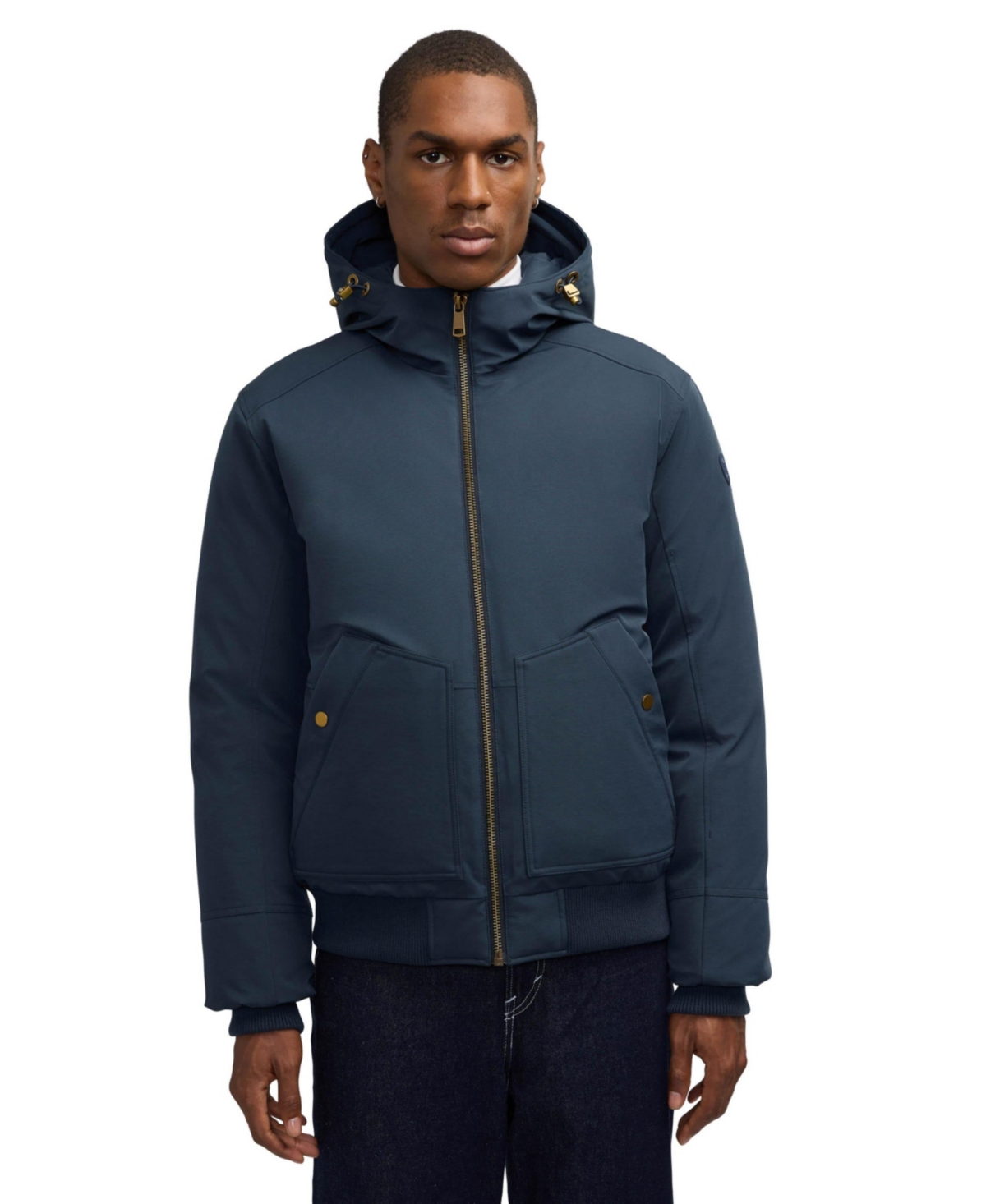 Men's Men s Pine Bomber with Fixed Hood and Detachable Faux Fur Trim - Black