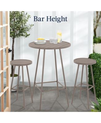 3-Piece Steel Patio Bar Height Round Bistro Set w/ Backless Stools, Slatted Design