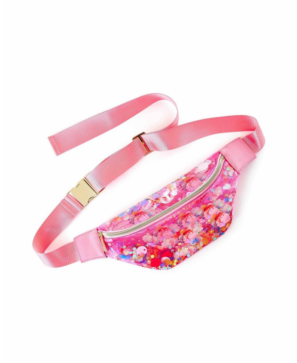 Clear Pink Confetti Belt Bag, Fashionable Designer Fanny Pack For Women, Nylon Bum Bag With Adjustable Strap and Small Pouch, Great For W