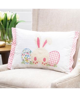 Happy Bunny Eggs Embroidered Spring Easter Themed Accent Pillow, 13" x 18"