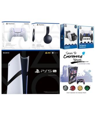 Playstation 5 Pro Bundle with Black Pulse Headset, Extra Controller, FPS Grip Kit, Dual Charge Dock and MightySkins Decal Voucher Plus 1 Year CPS Extended Warranty