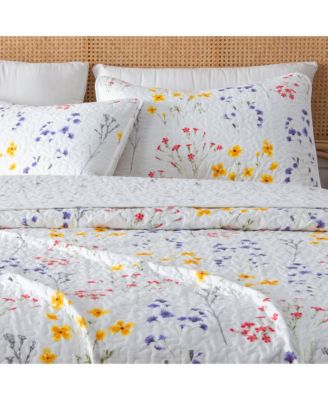 Colorful Floral Microfiber Quilt Set With Shams