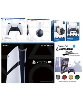 Playstation 5 Pro Bundle with Pulse Headset, Extra Controller, FPS Grip Kit, Dual Charge Dock and MightySkins Decal Voucher Plus 2 Year CPS Extended Warranty