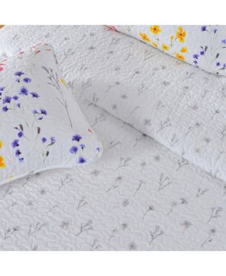 Colorful Floral Microfiber Quilt Set With Shams