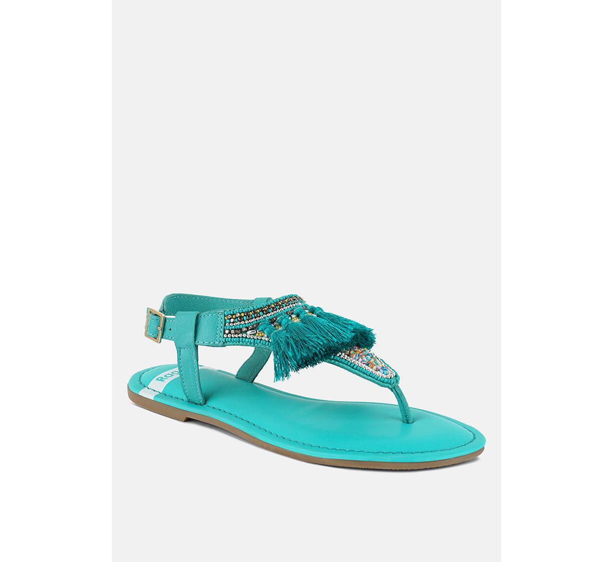 Risha Genuine Leather Tassel Sandals - White