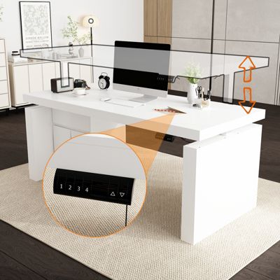 L-Shaped 70.9 in. W Adjustable Height Desk Ergonomic Stand-up Desk White Home Office Sit with Memory Preset Controller