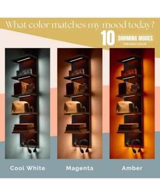 5 Tier Wall Mounted Floating Shelf Unit with LED Lights - Home Decor and Storage Organizer