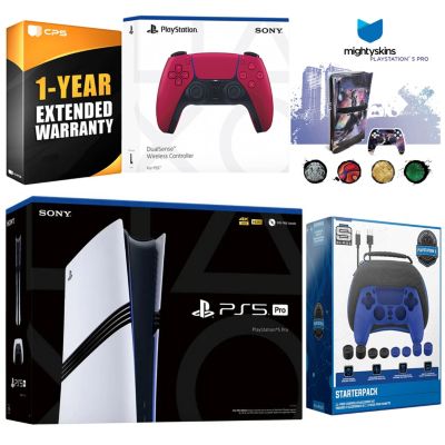 PlayStation 5 Pro with Extra Volcanic Red Controller, Pro Gamer Starter Kit and MightySkins Decal Voucher Plus 1 Year CPS Extended Warranty