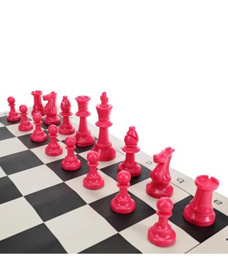 Color Bright Plastic Staunton Tournament Chess Pieces with 3.75 in. King - Half Chess Set of Chess Pieces Only, Pink