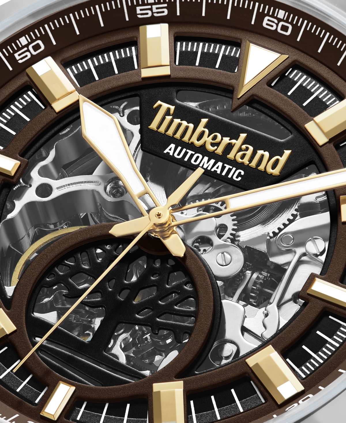 Timberland Men's Automatic Brown Dark Genuine Leather Watch, 44mm In Brown Dark