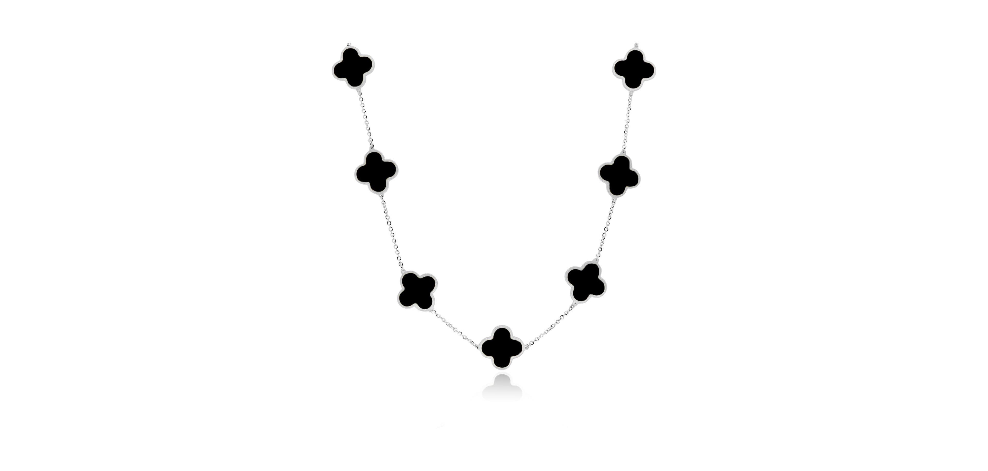 The Lovery Large Onyx Clover Necklace 14K White Gold