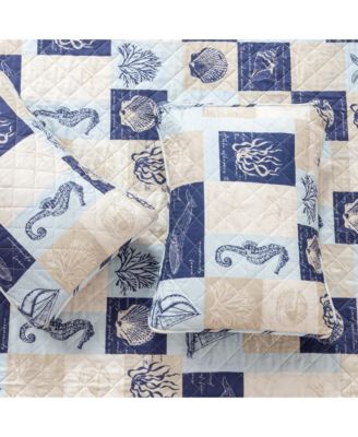 Seashell Patchwork Microfiber Quilt Set With Shams
