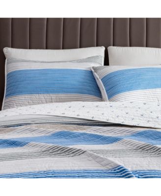 Striped Microfiber Quilt Set With Shams