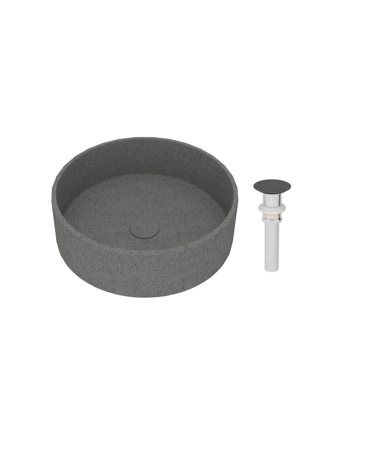 17-Inch Round Cement Bathroom Sink with Striped Design and Matching Drain - Durable, Easy-Clean, Unique Style - Mottled bluish grey