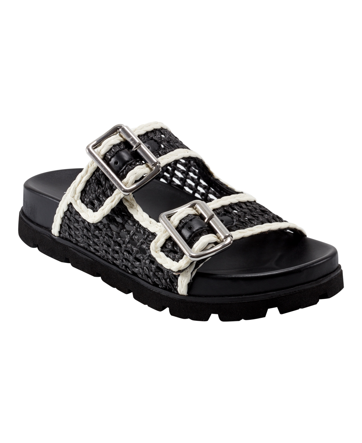 Marc Fisher Ltd Raffia Dual-buckle Sporty Sandals In Black