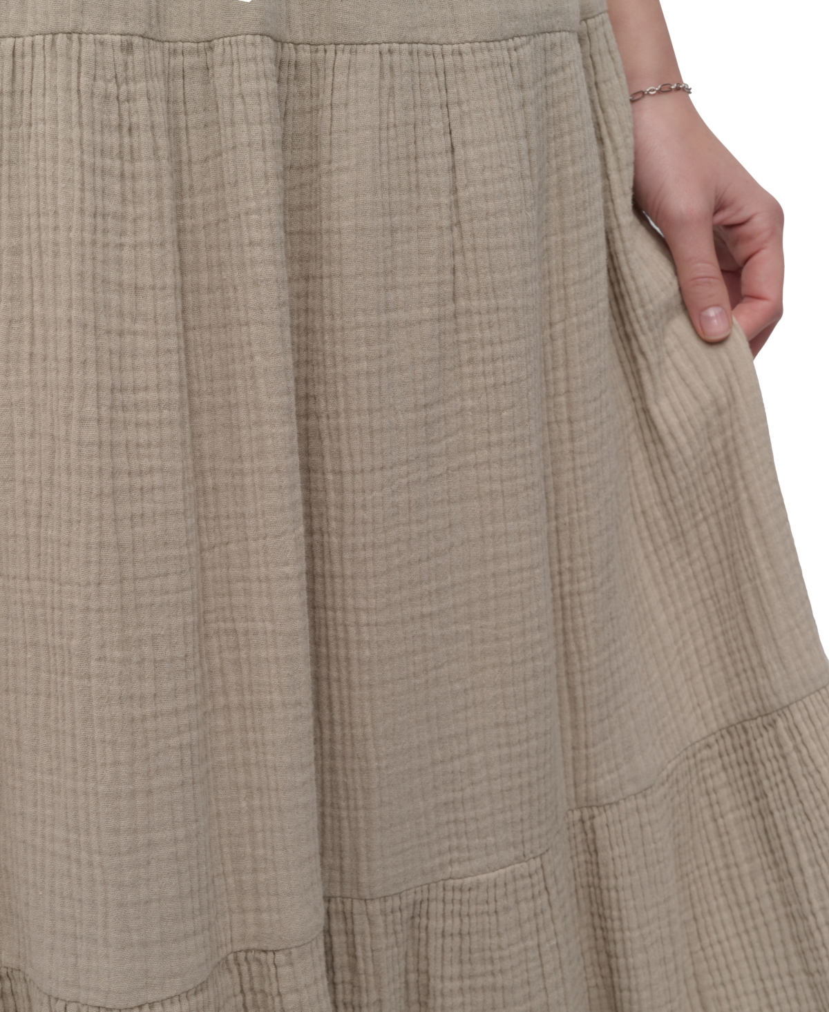 DKNY JEANS WOMEN'S COTTON GAUZE SMOCKED-BODICE MAXI DRESS 