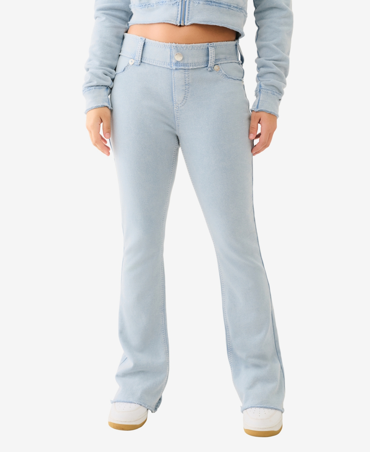 TRUE RELIGION WOMEN'S WASHED RAW EDGE BIG T TRACK JEANS 
