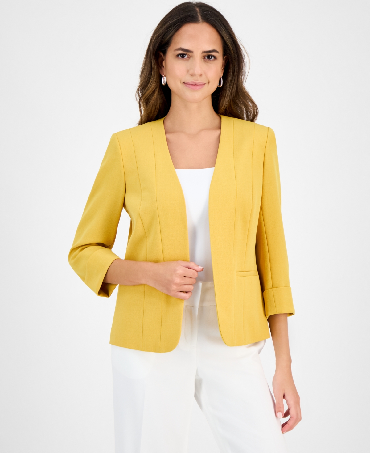 Women's Open-Front 3/4-Sleeve Jacket, Regular & Petite - Butterscotch
