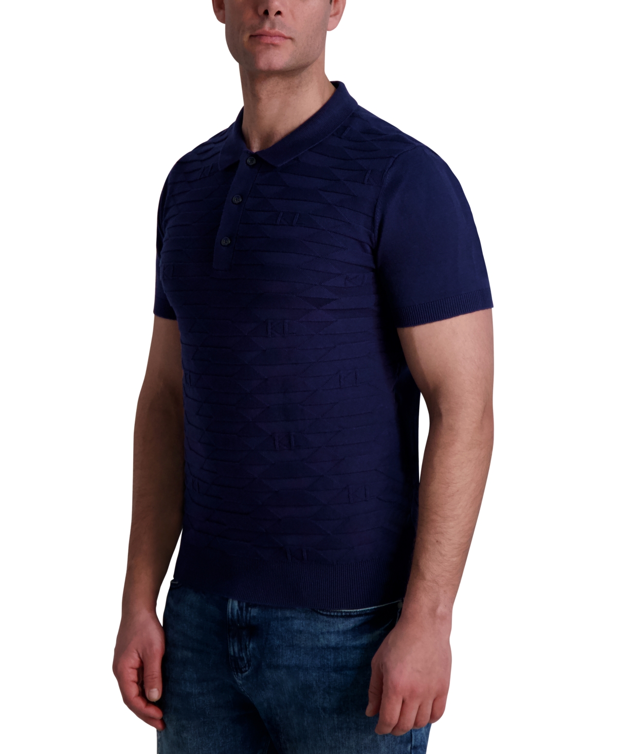 Karl Lagerfeld Kl Monogram Knitted Polo Shirt In Navy
