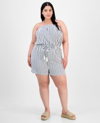 Trendy Plus Size Striped Strapless Romper